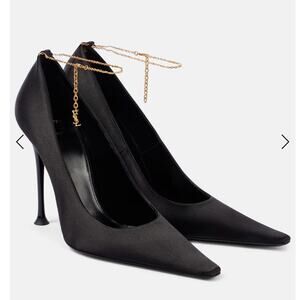 Saint Laurent Black Heels with Gold Chain